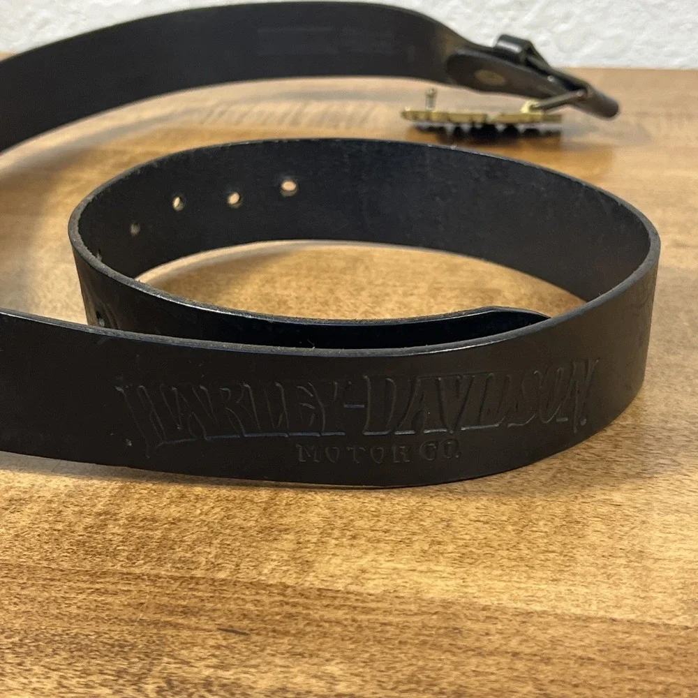 Vintage‎ Harley Davidson Black Belt & Brass Belt Buckle Size 42 Genuine Leather